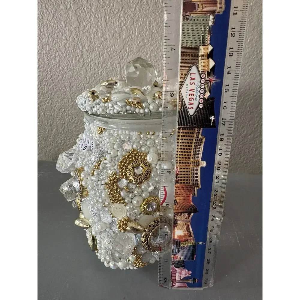Wedding Fund Glass Jar Pearl Rhinestone Jewelry Memory Keepsake Bridal Gift